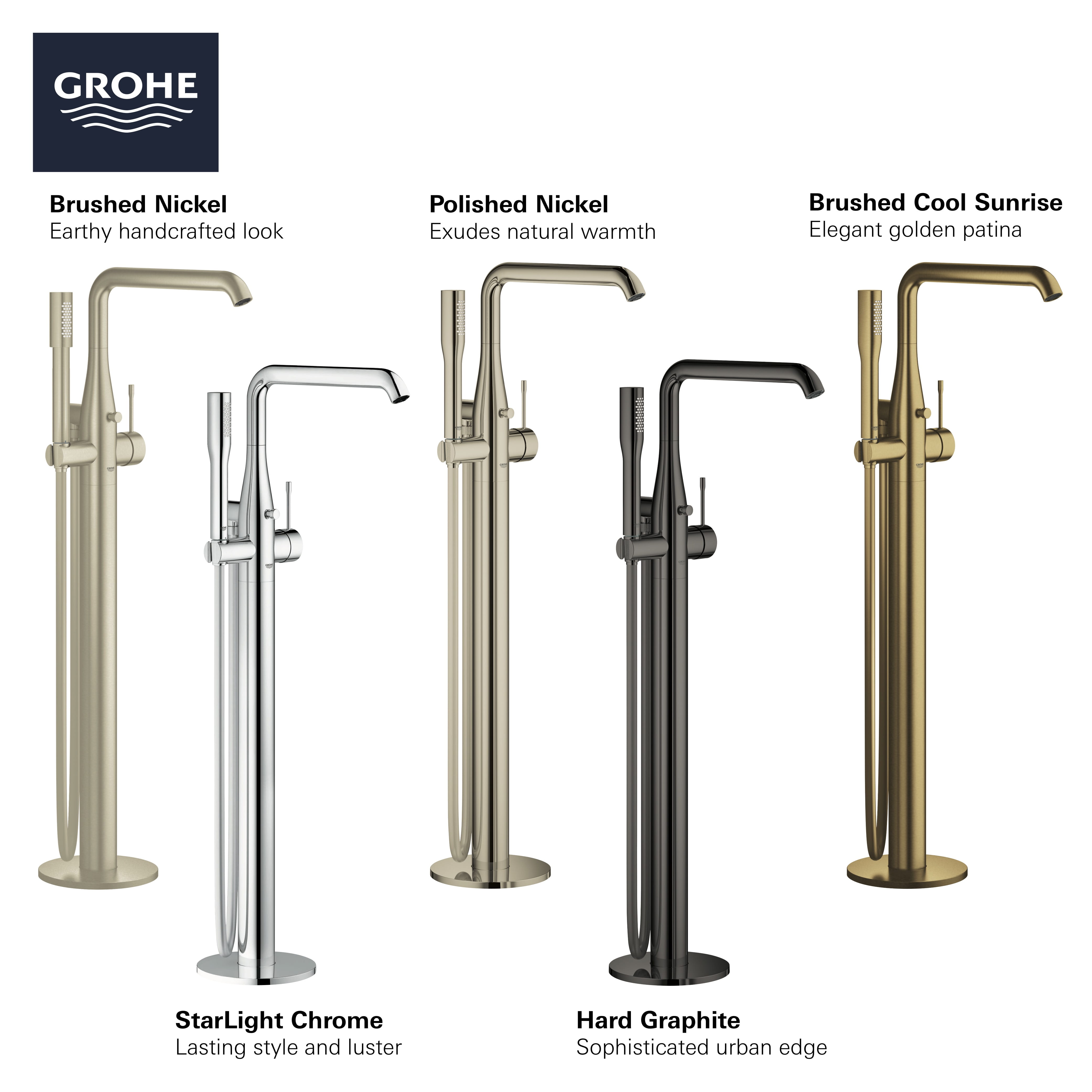 Single Handle Freestanding Tub Faucet with 175 GPM Hand Shower GROHE BRUSHED COOL SUNRISE
